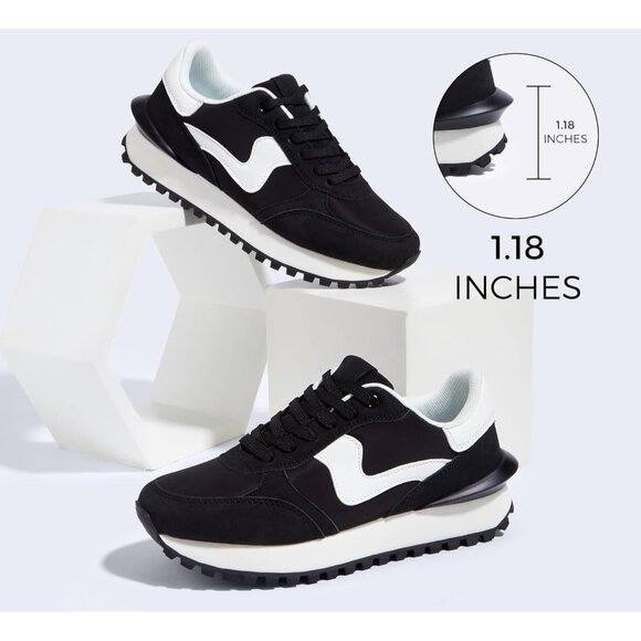 Lucky Step Women Black Tennis Retro Walking Casual Trainer Stylish Durable Shoes - Picture 4 of 9